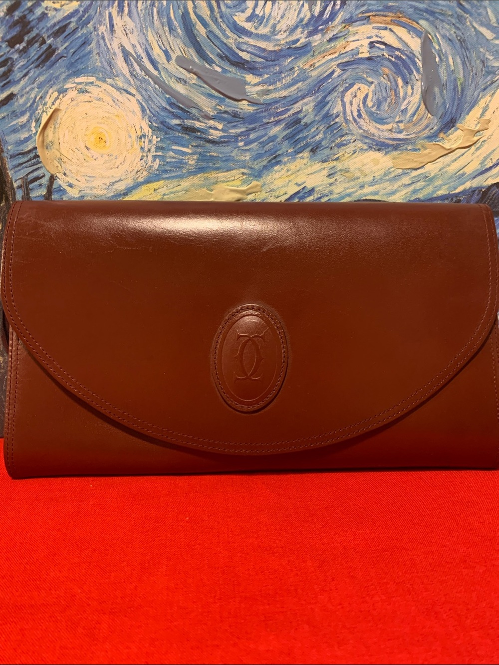 Cartier Brown Leather Clutch in Deep Chestnut